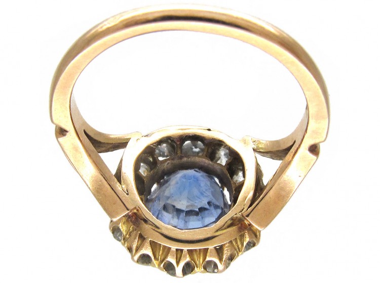 Large Edwardian Sapphire & Diamond Cluster Ring