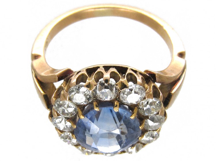 Large Edwardian Sapphire & Diamond Cluster Ring
