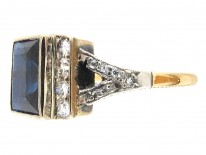 Art Deco Rectangular Sapphire & Diamond Ring with Diamond Shoulders