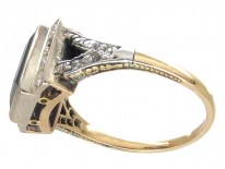 Art Deco Rectangular Sapphire & Diamond Ring with Diamond Shoulders