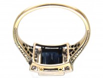 Art Deco Rectangular Sapphire & Diamond Ring with Diamond Shoulders