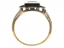 Art Deco Rectangular Sapphire & Diamond Ring with Diamond Shoulders