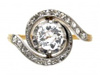 French Art Nouveau 18ct Gold & Platinum, Diamond Twist Ring