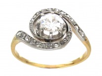 French Art Nouveau 18ct Gold & Platinum, Diamond Twist Ring