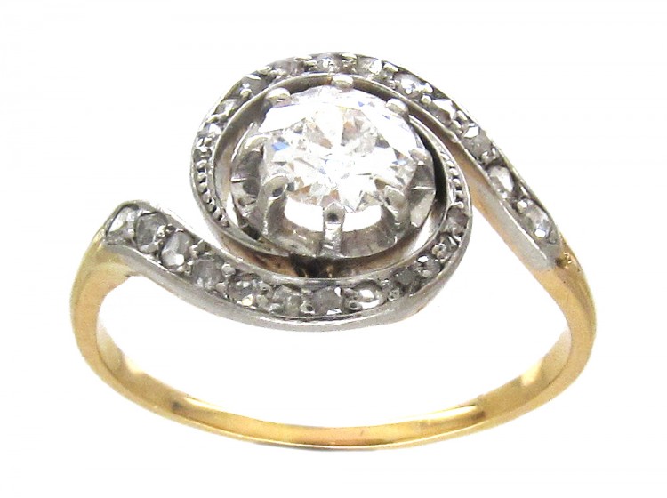 French Art Nouveau 18ct Gold & Platinum, Diamond Twist Ring