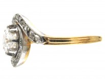 French Art Nouveau 18ct Gold & Platinum, Diamond Twist Ring