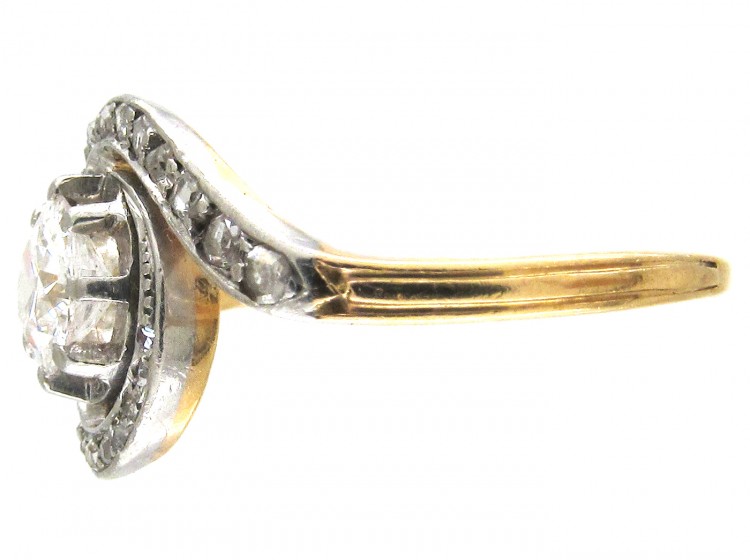 French Art Nouveau 18ct Gold & Platinum, Diamond Twist Ring