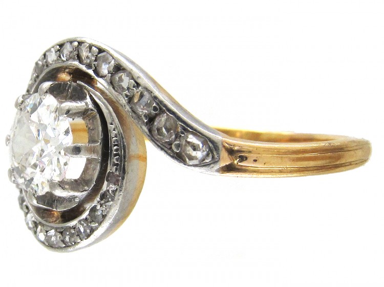 French Art Nouveau 18ct Gold & Platinum, Diamond Twist Ring