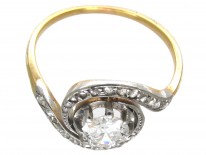 French Art Nouveau 18ct Gold & Platinum, Diamond Twist Ring