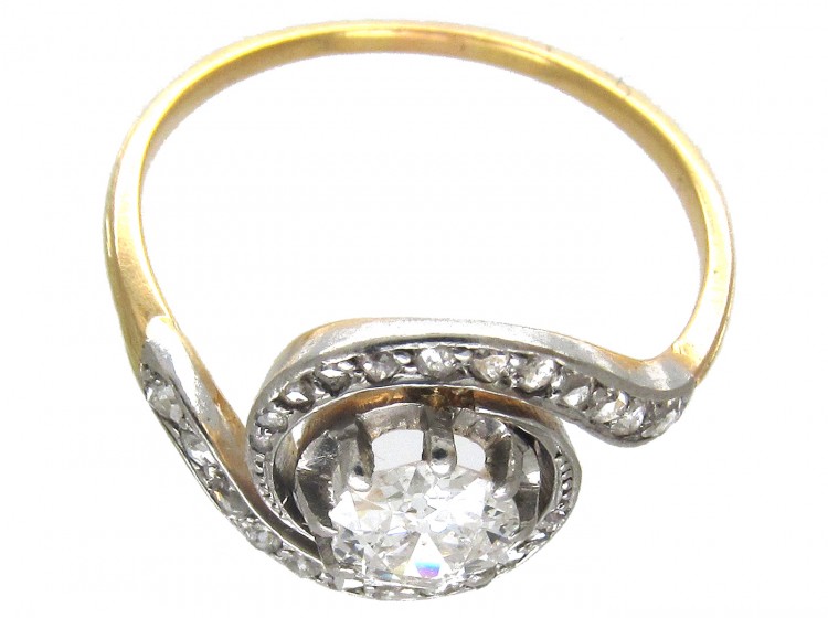 French Art Nouveau 18ct Gold & Platinum, Diamond Twist Ring