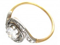 French Art Nouveau 18ct Gold & Platinum, Diamond Twist Ring