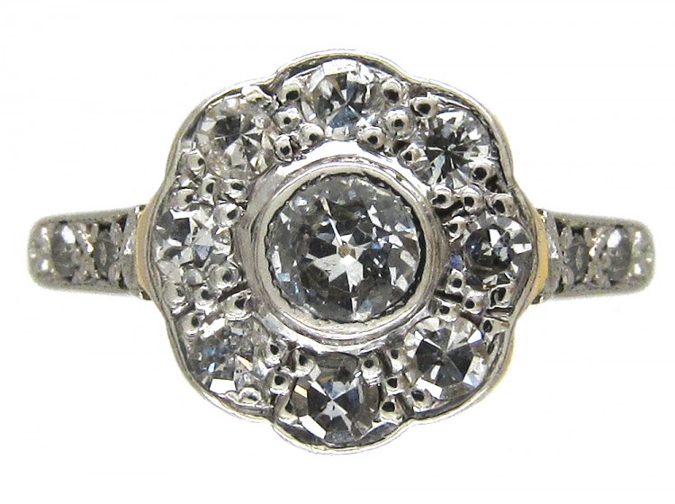 Edwardian Diamond Cluster Ring with Diamond Shoulders