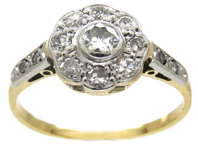 Edwardian Diamond Cluster Ring with Diamond Shoulders