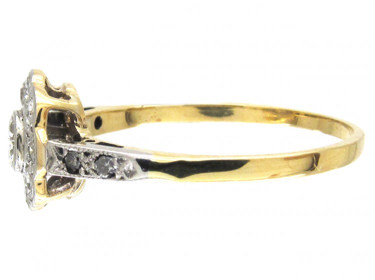 Edwardian Diamond Cluster Ring with Diamond Shoulders