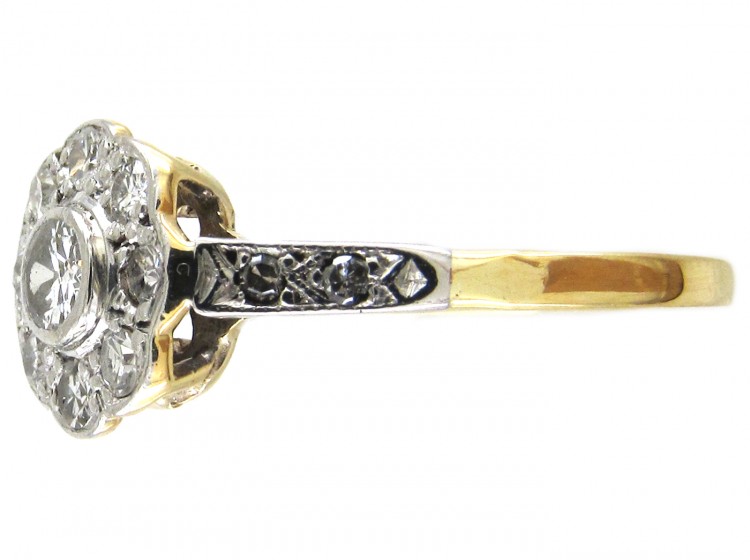 Edwardian Diamond Cluster Ring with Diamond Shoulders