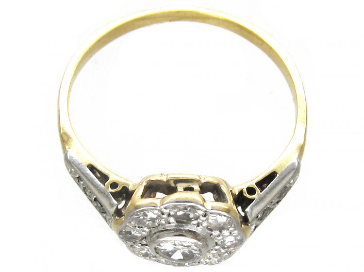 Edwardian Diamond Cluster Ring with Diamond Shoulders