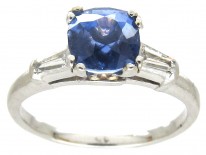 Sapphire Solitaire Ring with Diamond Baguette Shoulders