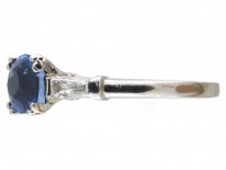Sapphire Solitaire Ring with Diamond Baguette Shoulders