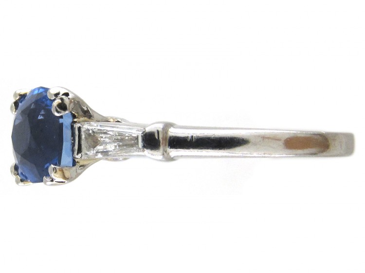 Sapphire Solitaire Ring with Diamond Baguette Shoulders
