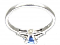 Sapphire Solitaire Ring with Diamond Baguette Shoulders