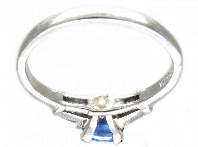 Sapphire Solitaire Ring with Diamond Baguette Shoulders