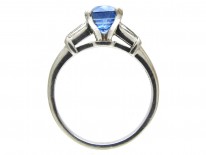Sapphire Solitaire Ring with Diamond Baguette Shoulders
