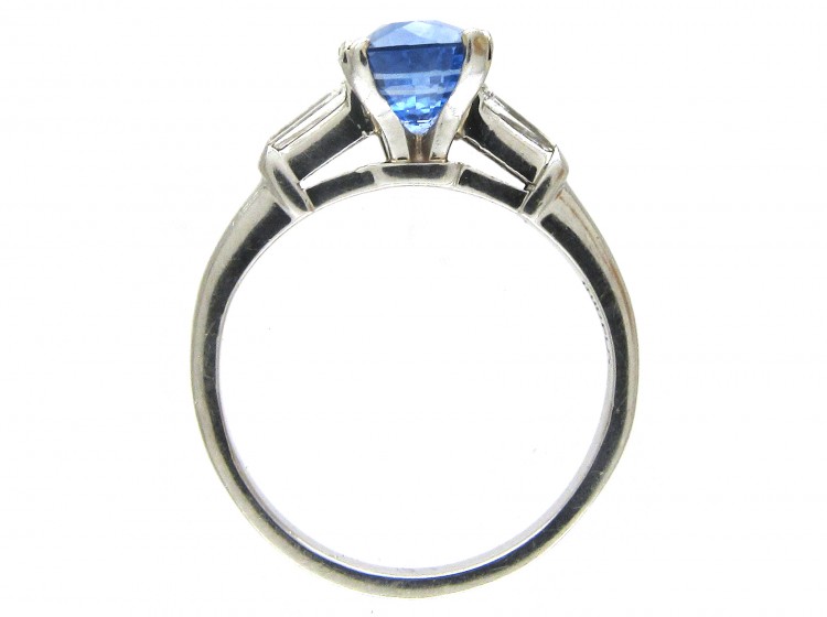 Sapphire Solitaire Ring with Diamond Baguette Shoulders