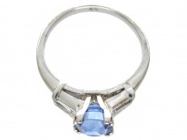 Sapphire Solitaire Ring with Diamond Baguette Shoulders