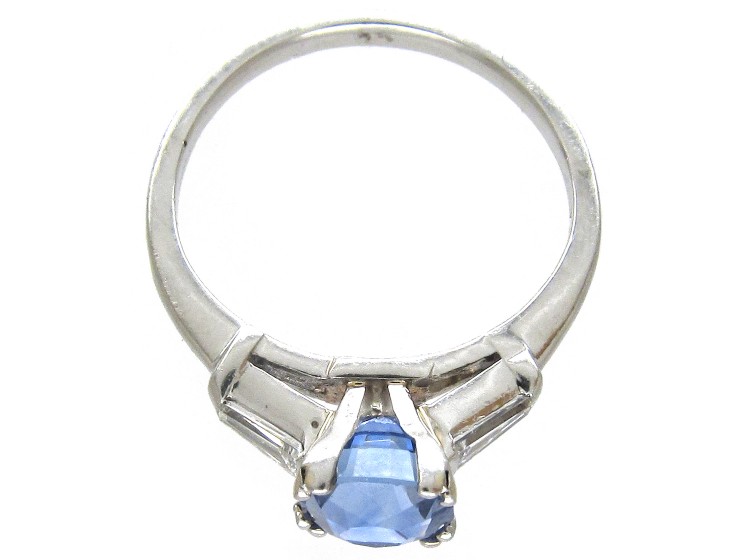 Sapphire Solitaire Ring with Diamond Baguette Shoulders