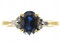 Solitaire Sapphire & Diamond Shoulders Ring
