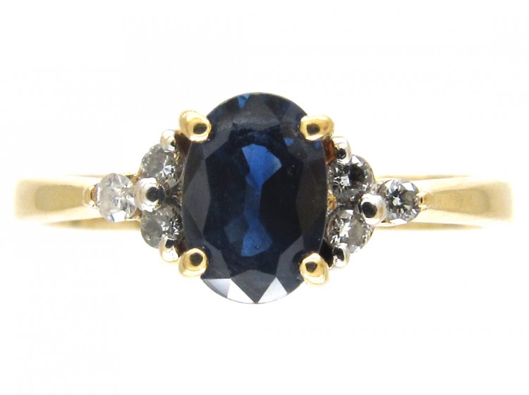 Solitaire Sapphire & Diamond Shoulders Ring