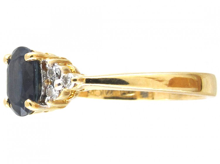 Solitaire Sapphire & Diamond Shoulders Ring