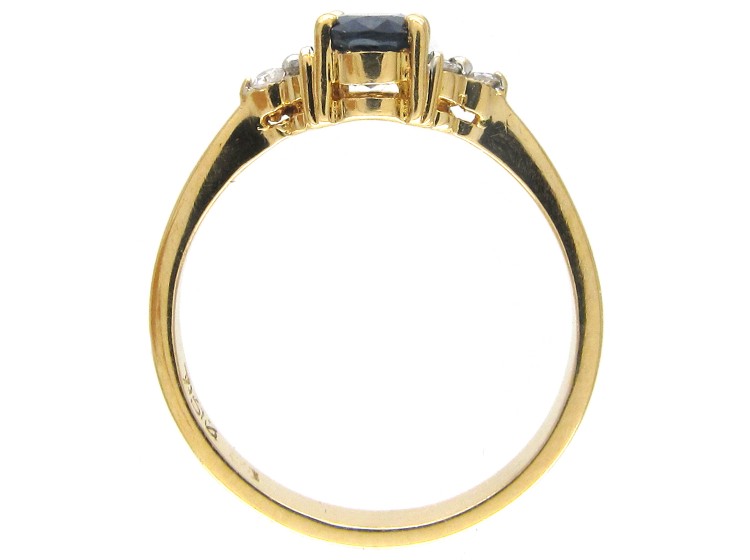 Solitaire Sapphire & Diamond Shoulders Ring