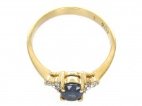 Solitaire Sapphire & Diamond Shoulders Ring