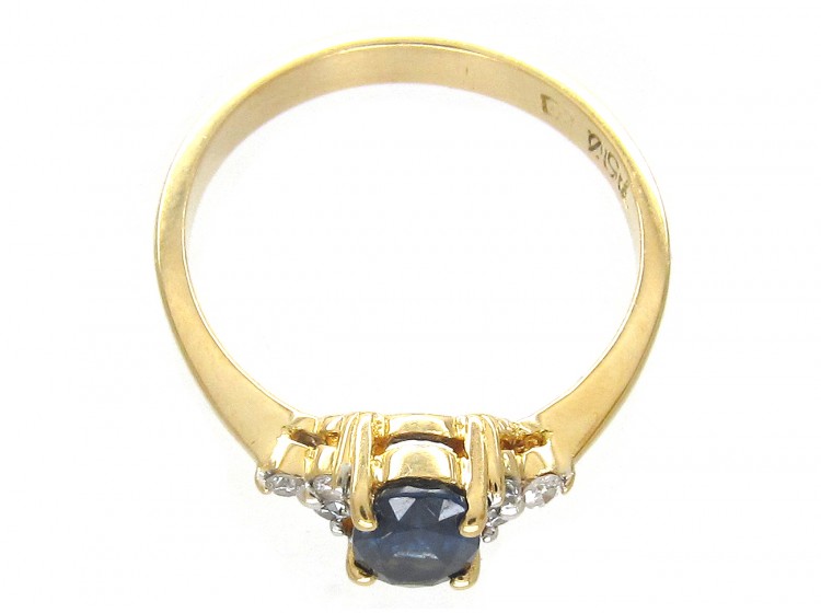 Solitaire Sapphire & Diamond Shoulders Ring