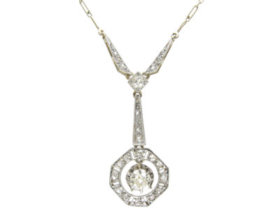 Art Deco Diamond Drop Pendant on Chain