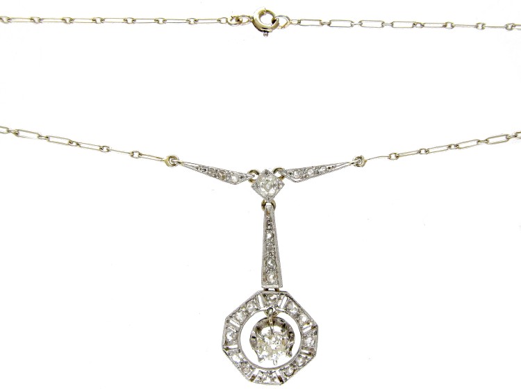 Art Deco Diamond Drop Pendant on Chain
