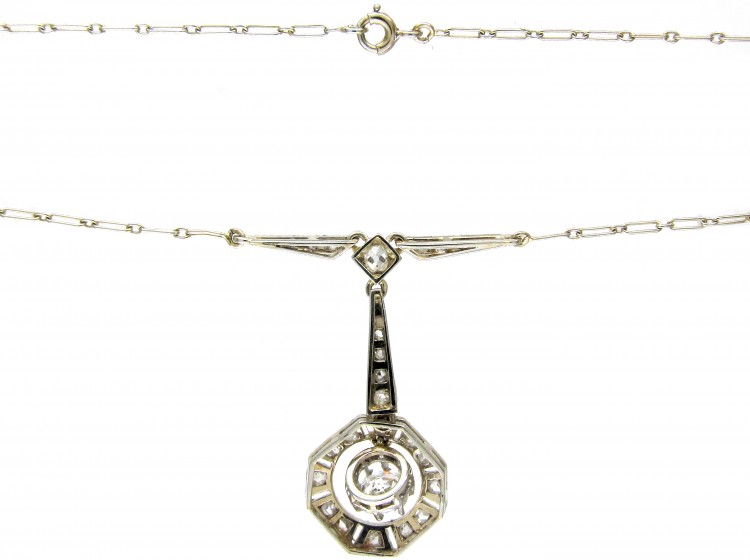 Art Deco Diamond Drop Pendant on Chain
