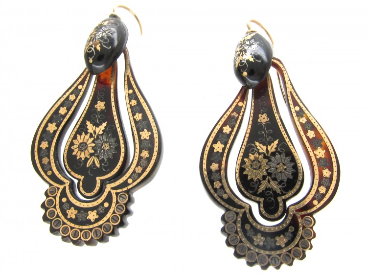 Victorian Tortoiseshell Pique Drop Earrings