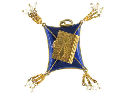 Victorian 18ct Gold & Enamel Bible on a Cushion Pendant