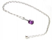 Edwardian Pink Sapphire & Diamond & Platinum Pendant on Platinum Chain