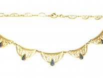 French 18ct Gold & Sapphire Necklace