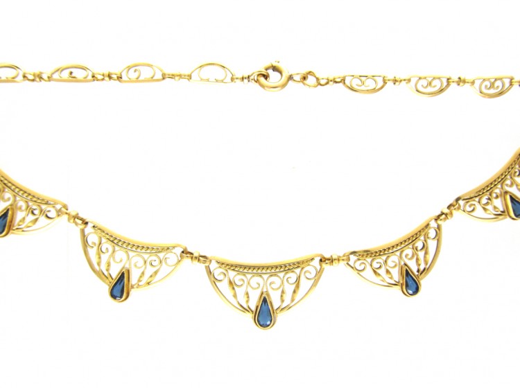 French 18ct Gold & Sapphire Necklace
