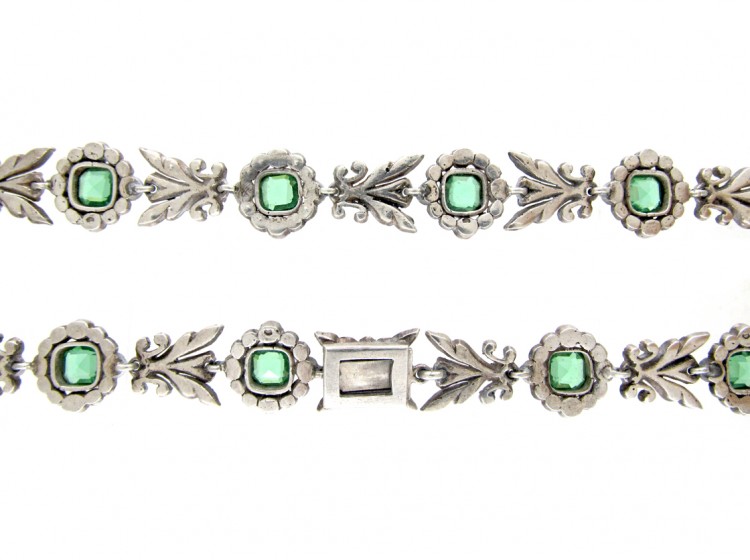 Victorian Silver & Green & White Paste Necklace