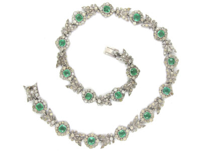 Victorian Silver & Green & White Paste Necklace