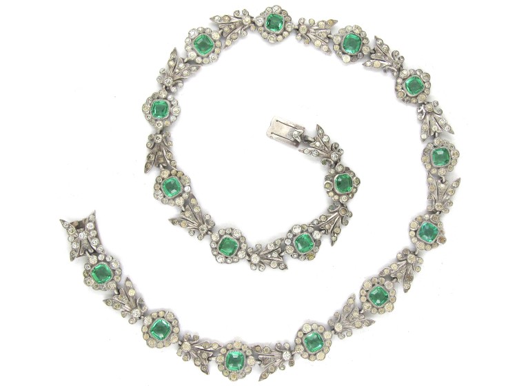Victorian Silver & Green & White Paste Necklace