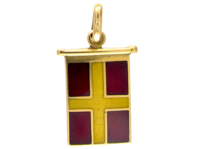Edwardian 18ct Gold Yellow & Red Enamel Flag Charm