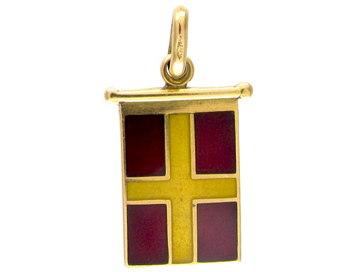 Edwardian 18ct Gold Yellow & Red Enamel Flag Charm