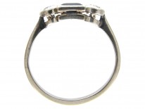 Art Deco Three Stone Square Sapphire & Diamond Ring