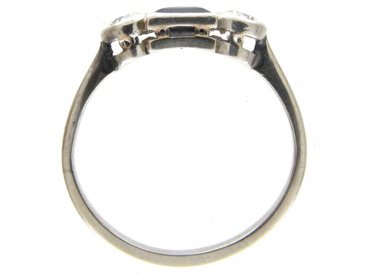 Art Deco Three Stone Square Sapphire & Diamond Ring